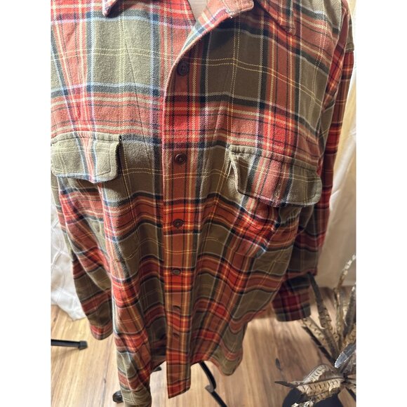 Austin Reed Mens L Cotton Flannel Plaid Shirt Suede Elbow Patches pockets chore - Picture 3 of 14